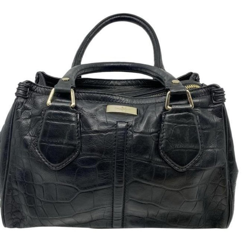 cole haan croc embossed handbag black leather tote